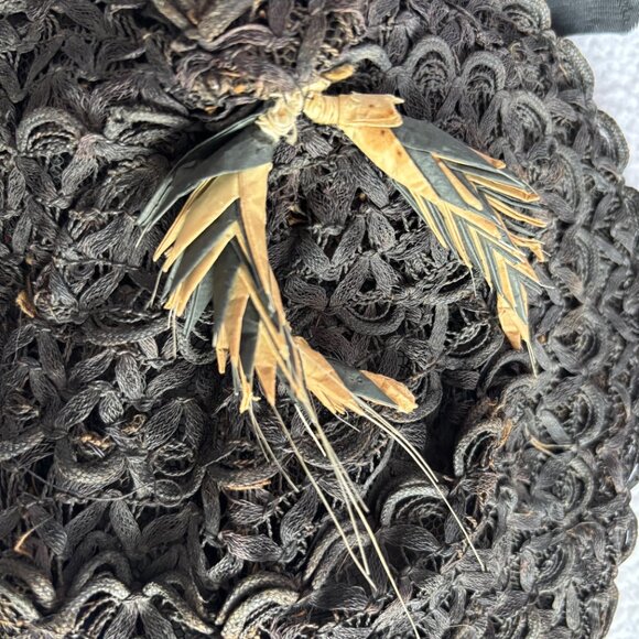 Antique Victorian Black Woven Ribbon Bonnet with Wheat Accents main image 16